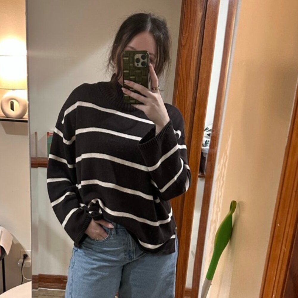 100% Cotton Oversized Split-Hem Mockneck Sweater